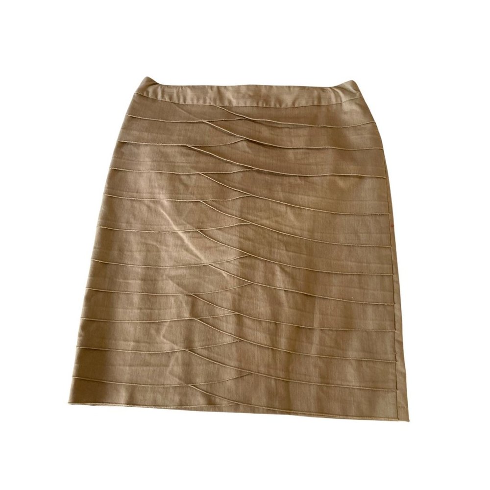 Larry Levine Stretch Skirt Khaki Straight Knee Length Size 12 Back Zipper Work